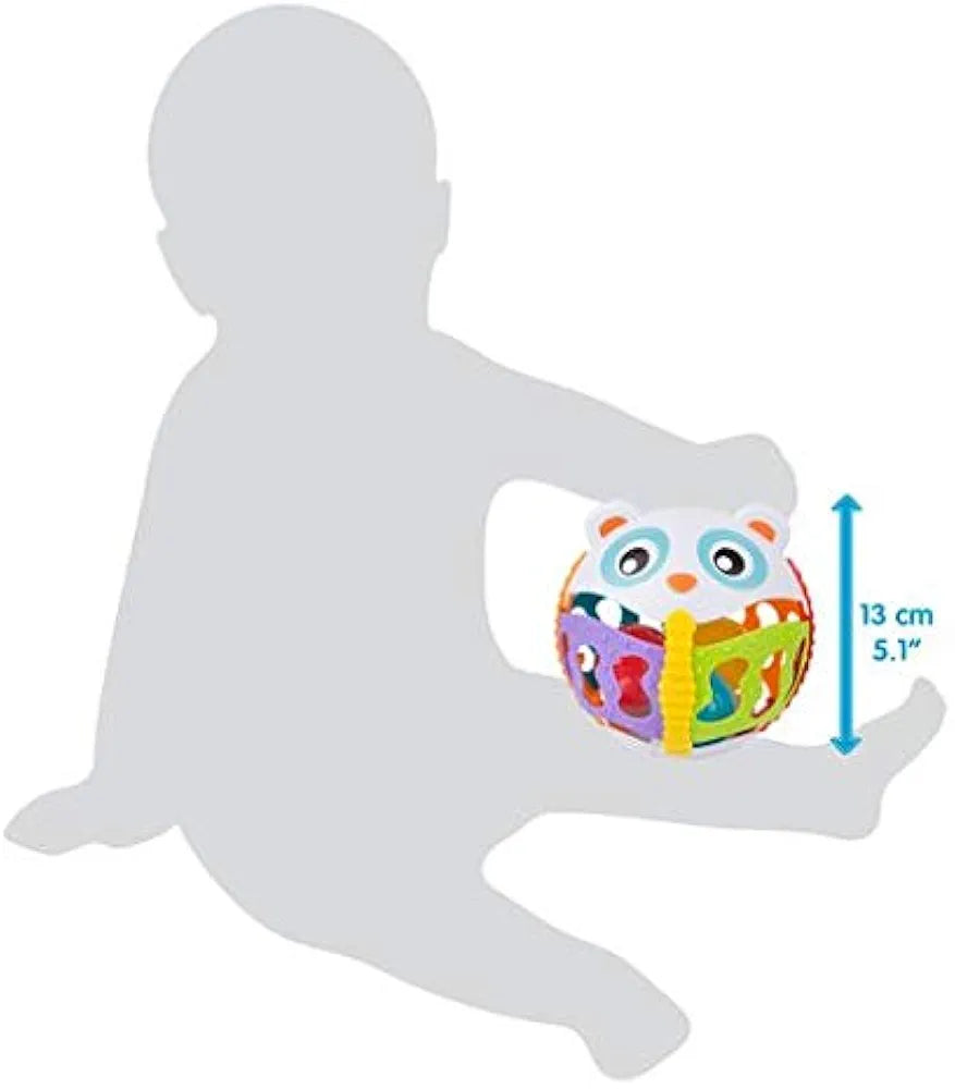 Panda activity ball - Openings for fingers to grip - Textured body - 3 internal patterned balls - rattle inside panda - Soft squishy tummy