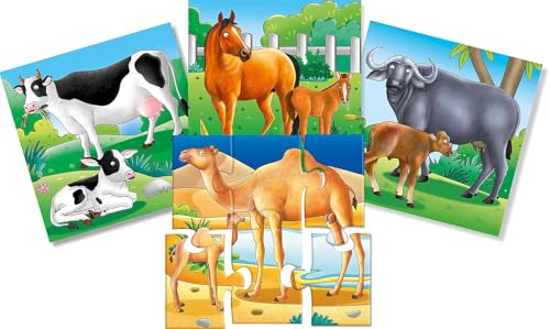 My First Puzzles - Animals & their Babies - 4 graded jigsaw puzzles starting with 4 pieces, then 6, 8, and finally 10 pieces