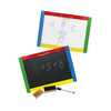 Double sided board - Black chalkboard - Magnetic white dry erase board - Dry erase pen, pack of chalk and brush - 420x300x15mm