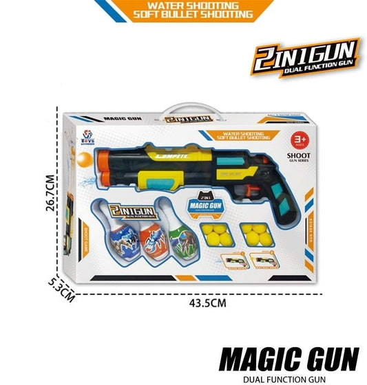 Soft Ball Bullet and Water Gun - Dual Function with Bowling pins