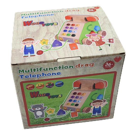 Wooden Multifunction Drag Telephone