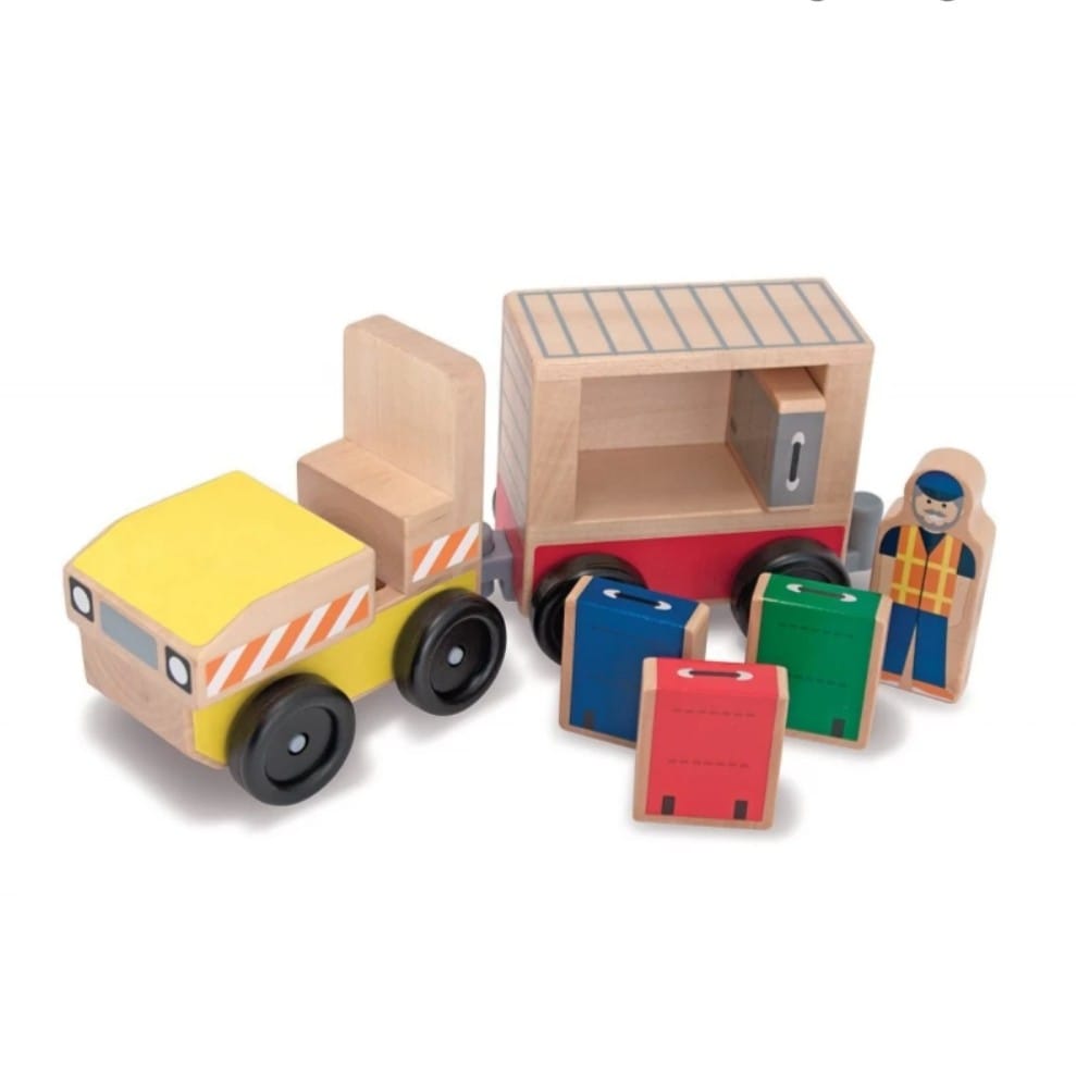 Plane & Luggage Carrier Set - Wooden - 3 Vehicles, 4 People, 4 Suitcases