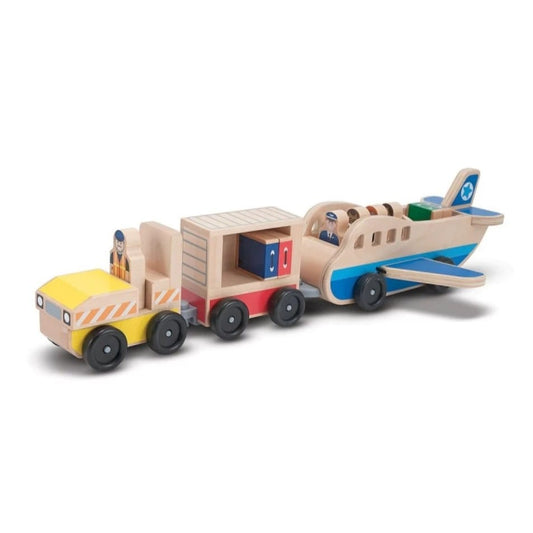 Plane & Luggage Carrier Set - Wooden - 3 Vehicles, 4 People, 4 Suitcases