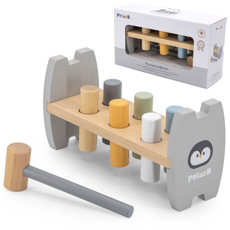 Pounding Bench - 6 Different Colour Pegs and a Hammer - 20x10x7cm