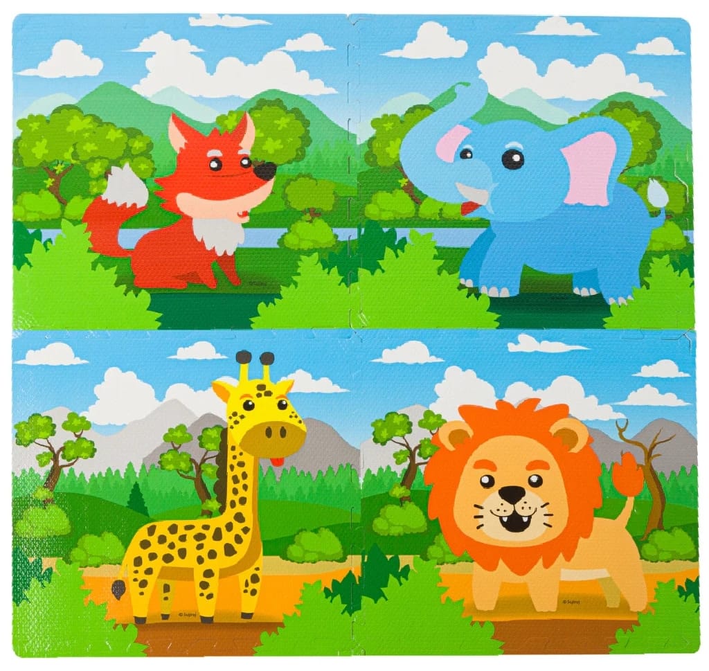 Floor Playmat 120x120cm - Pack of Four Baby Animals Puzzle Pieces 60x60cm