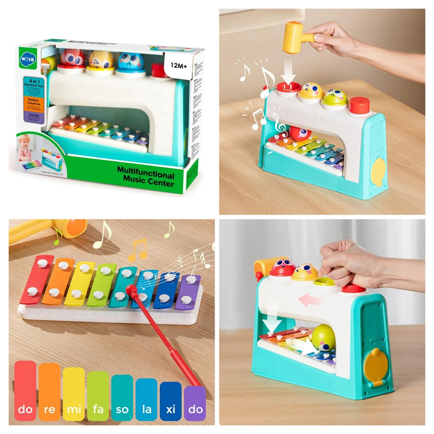4 in 1 Pounding Game - Color Matching - Xylophone - Rolling Ball Game