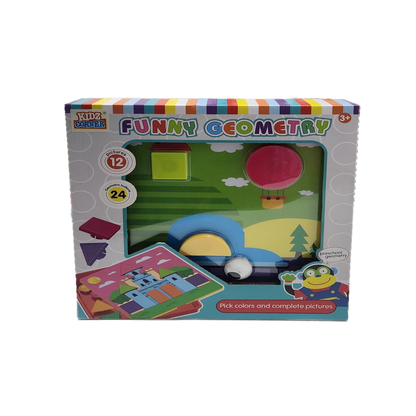 Funny Geometry - Shapes Sorting Toy - 12 Pictures - 24 Geometric Buttons