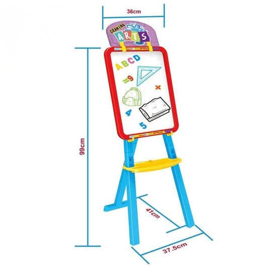 Double Sided Drawing Easel - Chalkboard & Magnetic Whiteboard - Chalks - Whiteboard Pens - Eraser - Magnetic Letters & Numbers