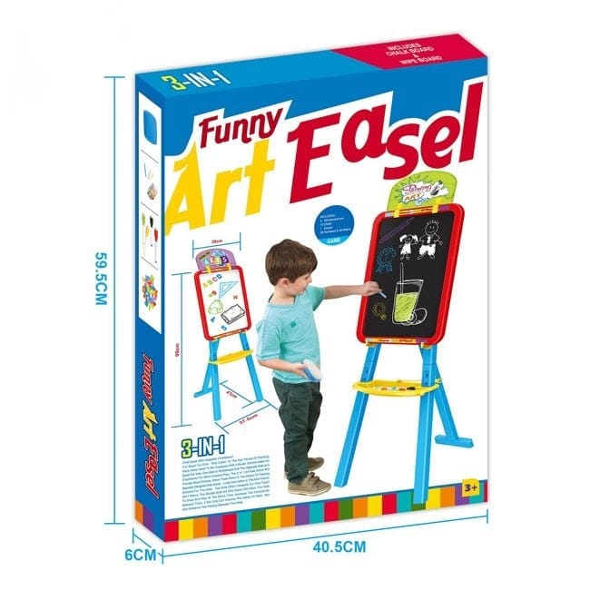 Double Sided Drawing Easel - Chalkboard & Magnetic Whiteboard - Chalks - Whiteboard Pens - Eraser - Magnetic Letters & Numbers
