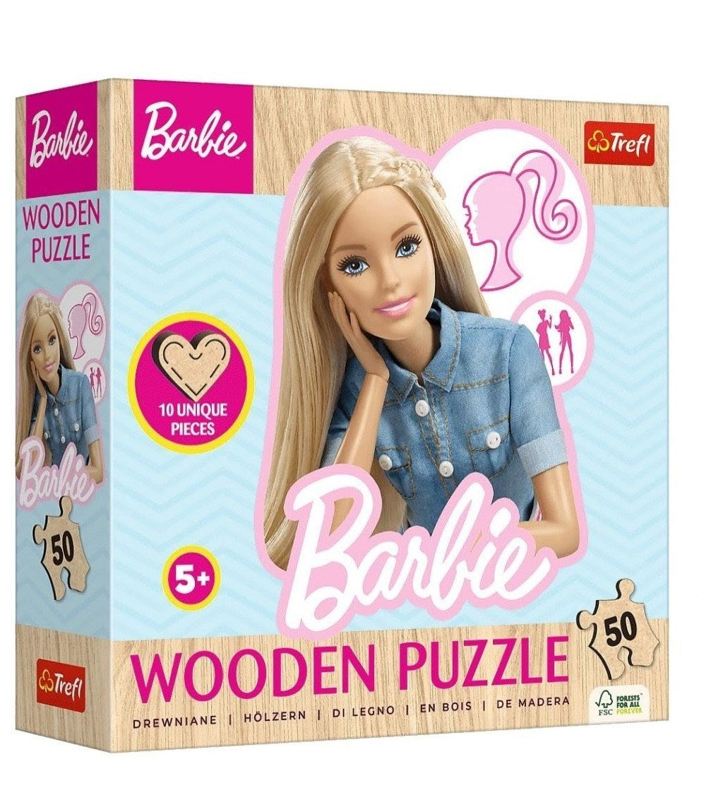 Barbie Wooden Puzzle - 50 Pieces - 20.2x26.6cm - Shaped With 10 Unique Pieces