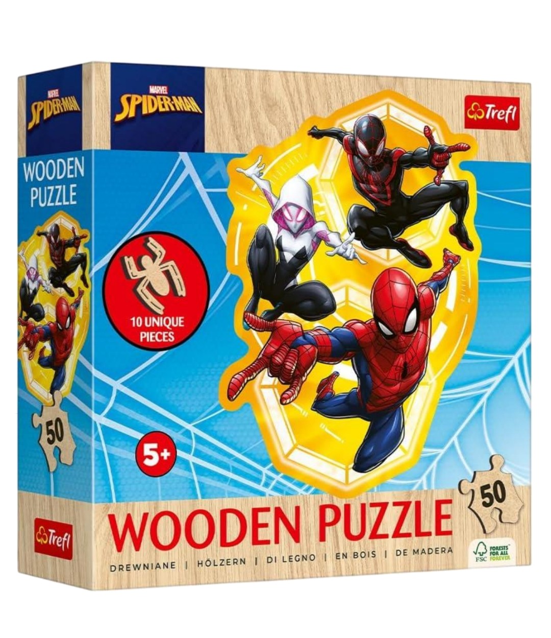 Spiderman Wooden Puzzle - 50 Pieces - 19.7x26.6cm - Shaped With 10 Unique Pieces