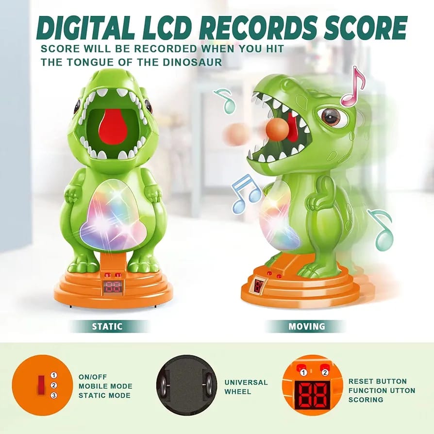 Dinosaur Shooting Toy - Movable Shooting Target Game - Digital LCD Records Score - 2 Air Guns and 24 Foam Balls