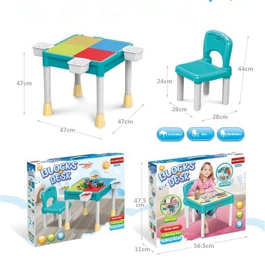 Blocks Desk/ Study Table 47×47×47cm - Chair 28x28x44cm, Seat Height 24cm
