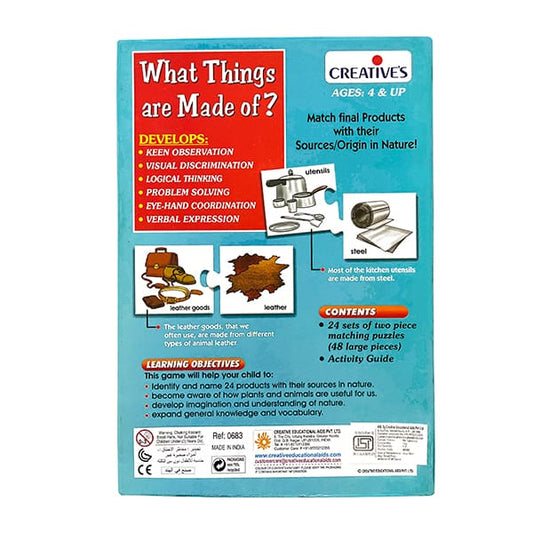 What Things are Made of --- 24 Sets of Two-Piece Self-Correcting Match Ups