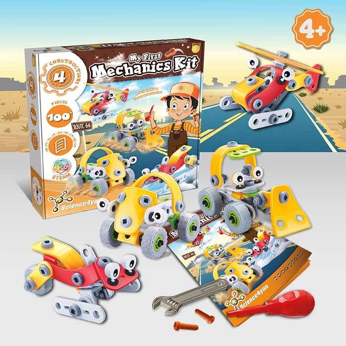 My First Mechanic Kit - 100 Pieces - 4 Vehicle Building Toys