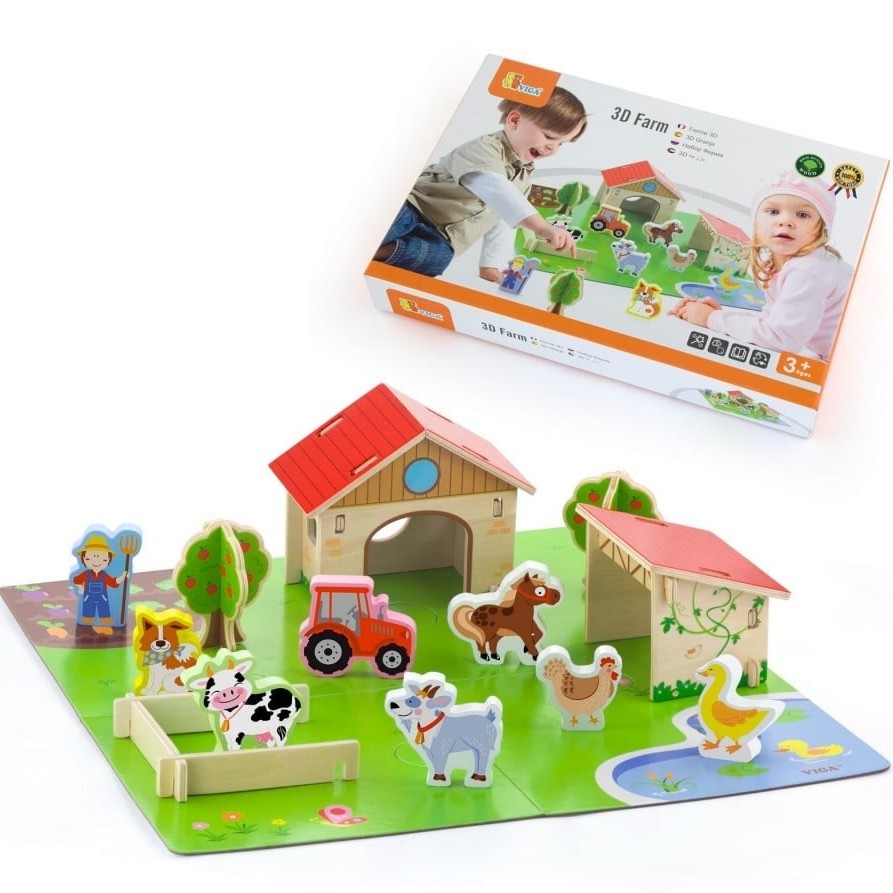 3D Farm - Wooden Blocks - 40x40x12cm