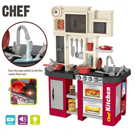 Talented Chef Kitchen Set - 58 Pieces Included - Light, Sound & Water Run - 63x35x84cm