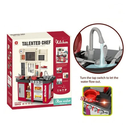 Talented Chef Kitchen Set - 58 Pieces Included - Light, Sound & Water Run - 63x35x84cm