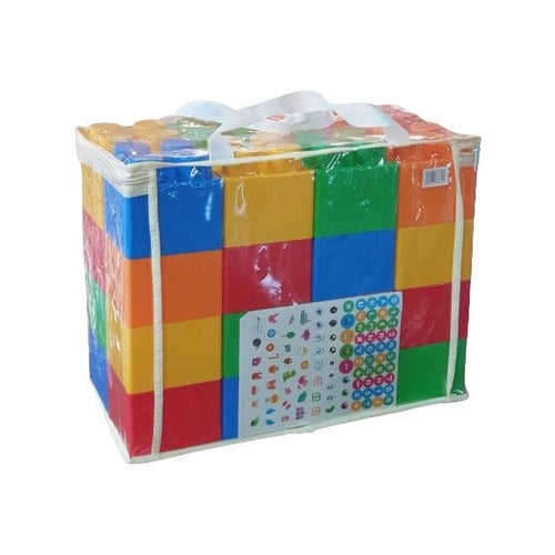 Jumbo Building Blocks with Carrying Bag - 9x9x9cm - 32 Pieces - Red, Yellow, Green, Blue, Orange