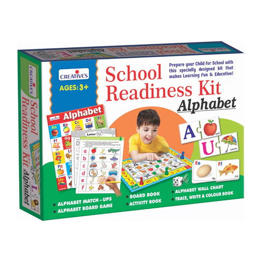 School Readiness Kit Alphabet - Board Book - 26 Sets of Match Ups - Alphabet Wall Chart - 2 Activity Books - Board Game