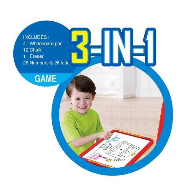 Double Sided Drawing Easel - Chalkboard & Magnetic Whiteboard - Chalks - Whiteboard Pens - Eraser - Magnetic Letters & Numbers