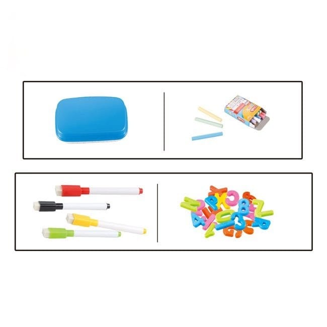 Double Sided Drawing Easel - Chalkboard & Magnetic Whiteboard - Chalks - Whiteboard Pens - Eraser - Magnetic Letters & Numbers