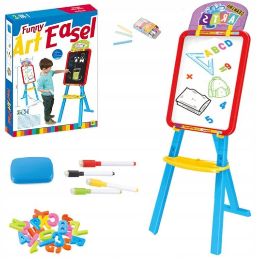 Double Sided Drawing Easel - Chalkboard & Magnetic Whiteboard - Chalks - Whiteboard Pens - Eraser - Magnetic Letters & Numbers