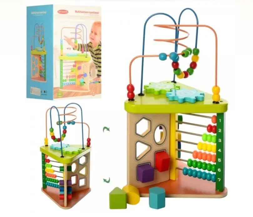 Wooden Shape Sorter and Multi-Function Round Bead