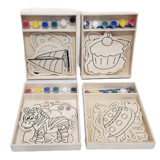 Wooden Paint Activity Toy - 5 Wooden Shapes - 6 Colors