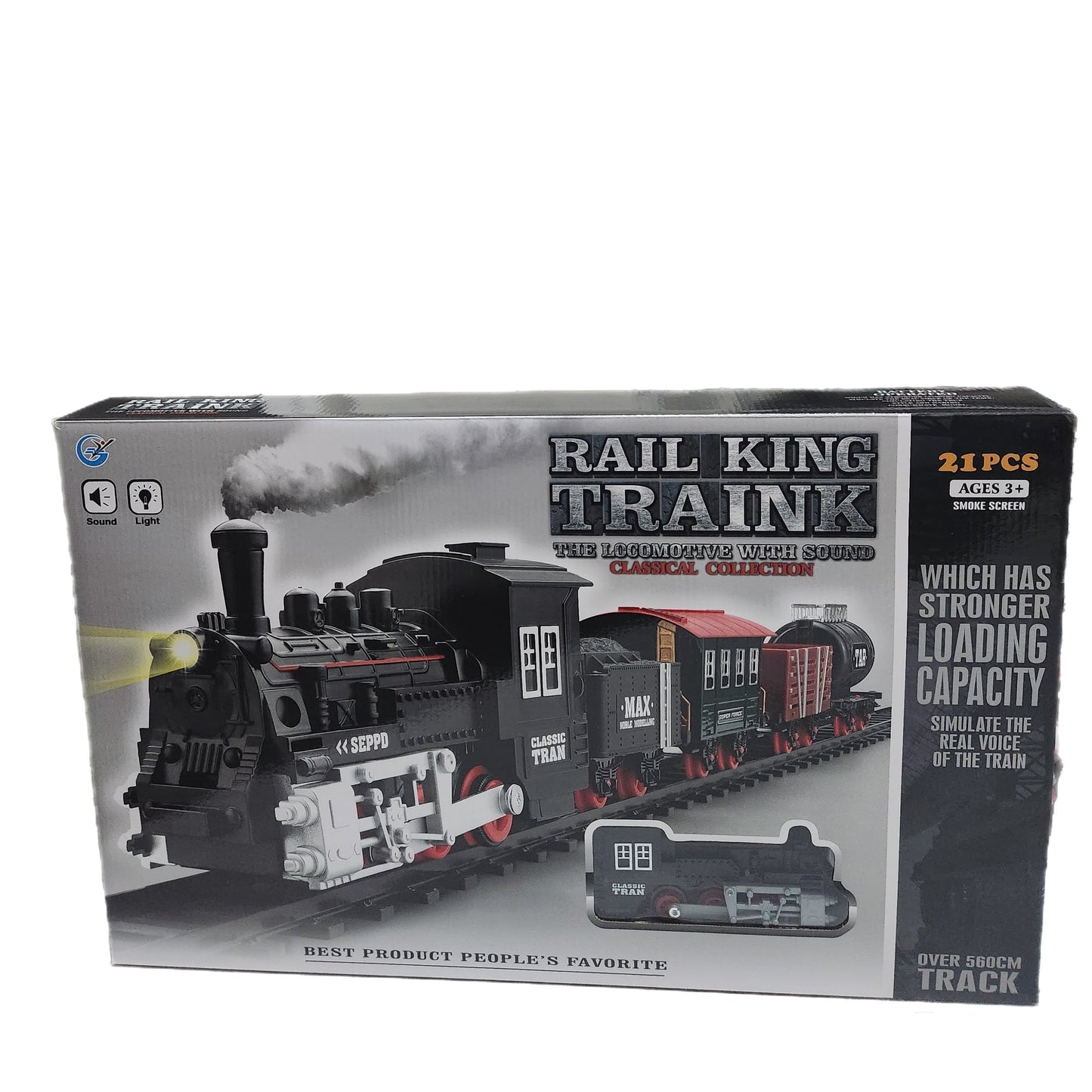 Rail King Classical Train - Steam Locomotive, Sound, Light and Smoke - 19 Pieces