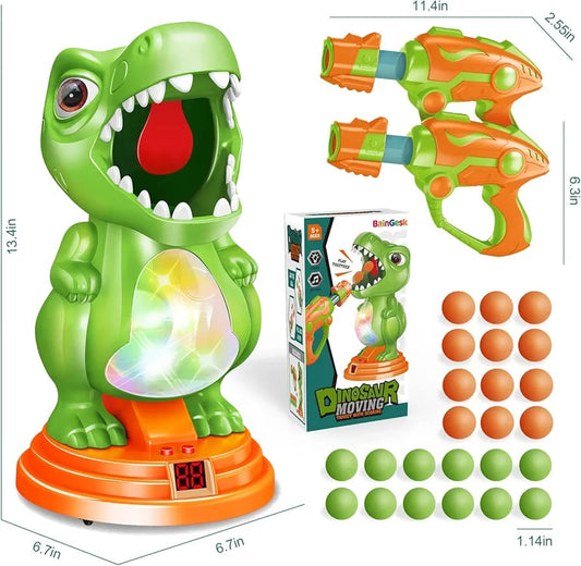 Dinosaur Shooting Toy - Movable Shooting Target Game - Digital LCD Records Score - 2 Air Guns and 24 Foam Balls